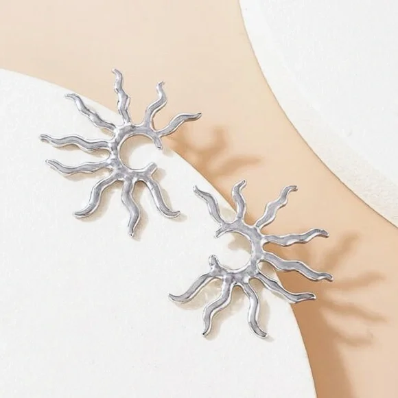Any 3/$25! Large Silver Sun Stud Earrings - Picture 2 of 6